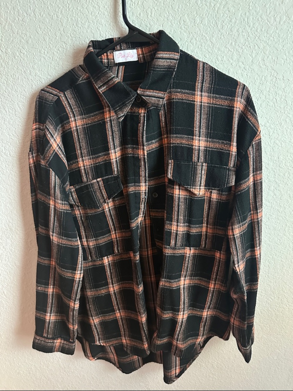 Pink Lily Black & Orange Plaid Button-Down Shirt